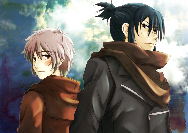 two anime characters standing together