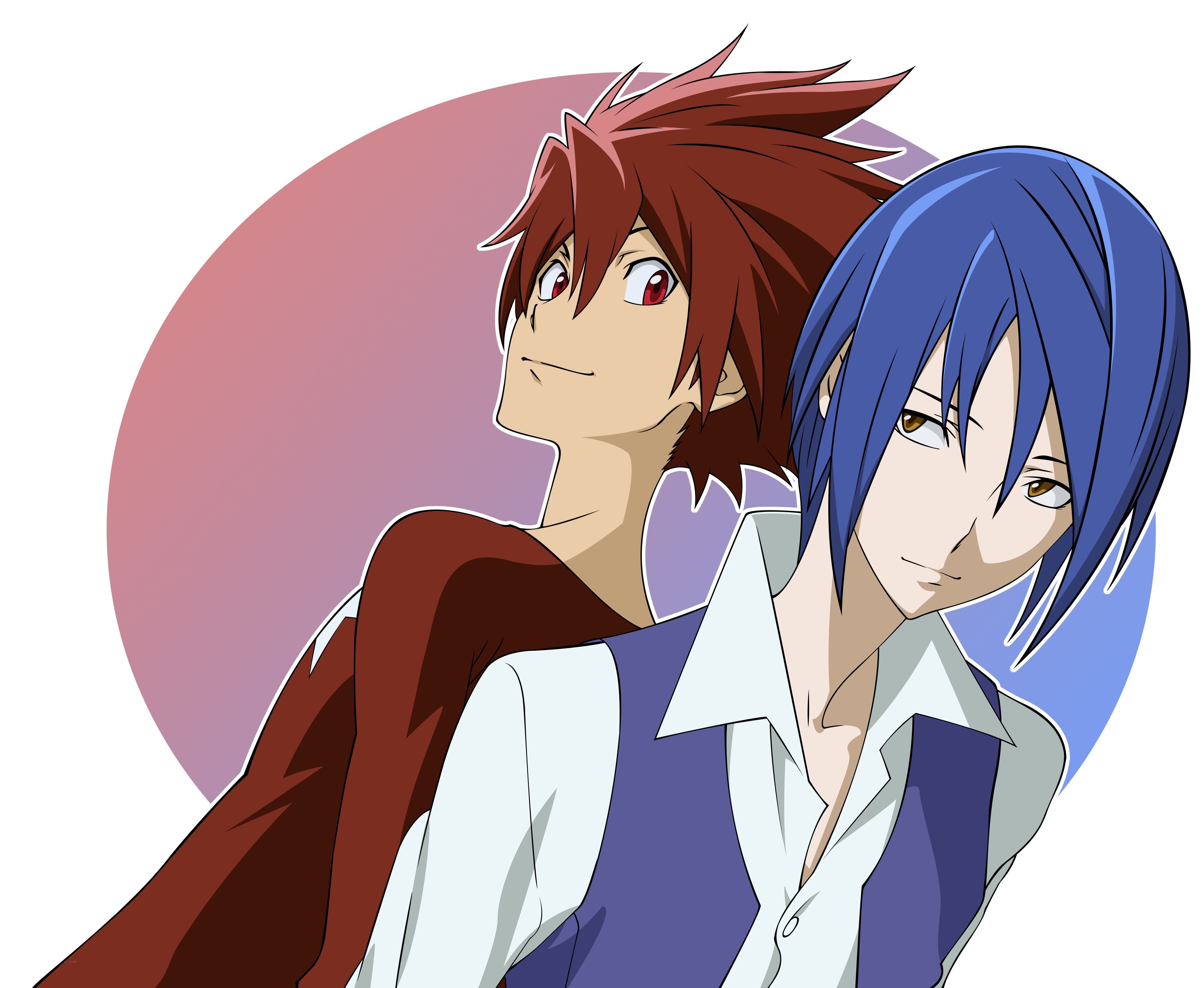 two anime characters standing together