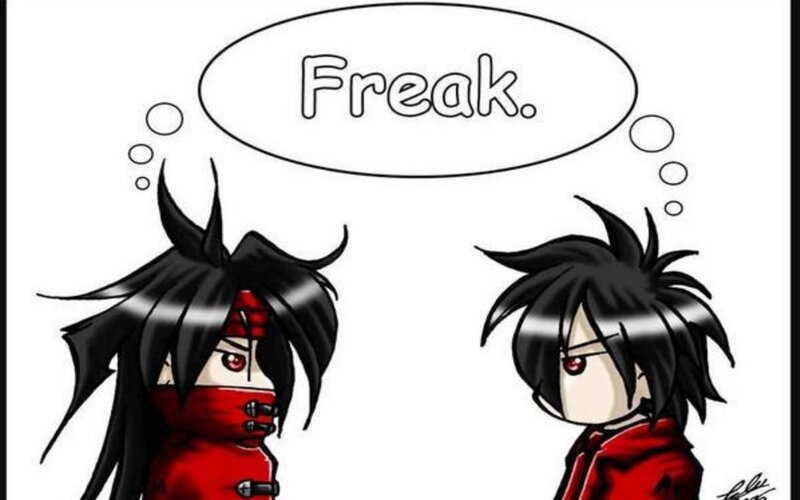 two anime characters thinking 'freak'