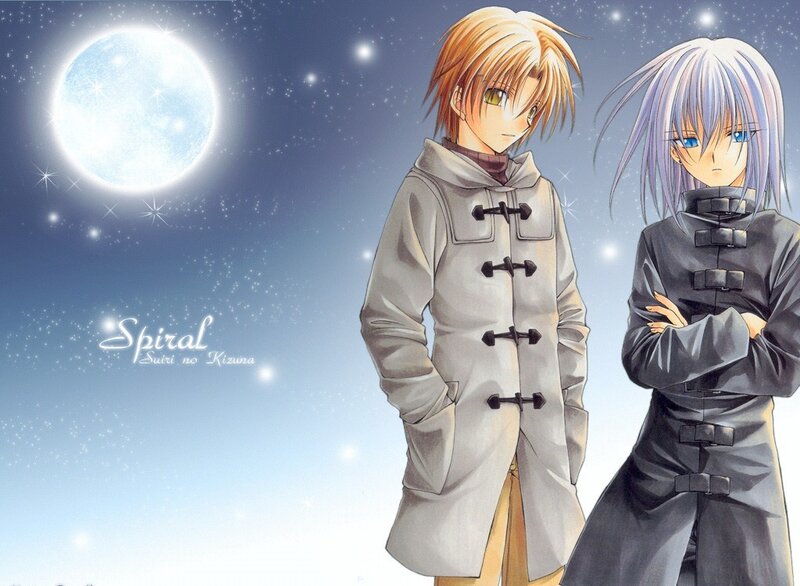 Two anime characters under a moon