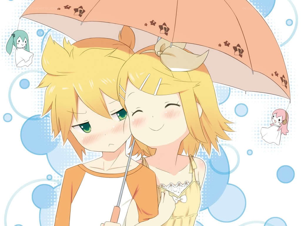 Two anime characters under an umbrella