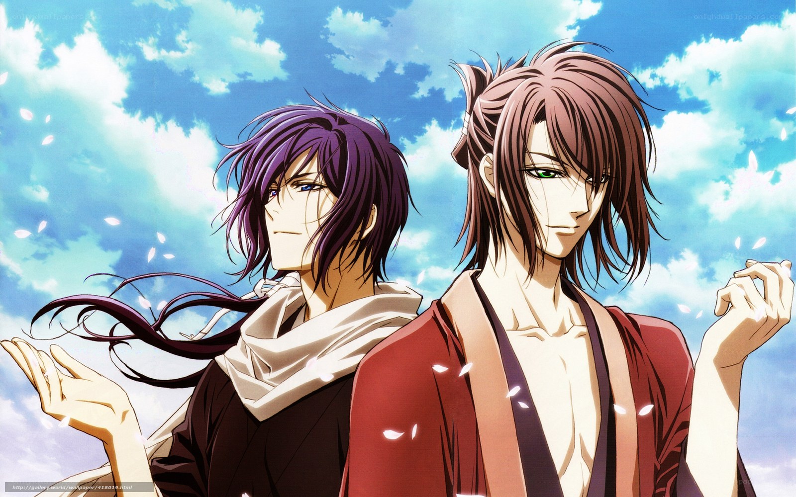 Two anime characters under blue sky