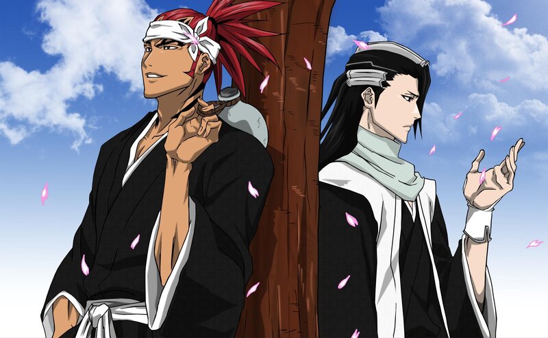 two anime characters under cherry blossoms