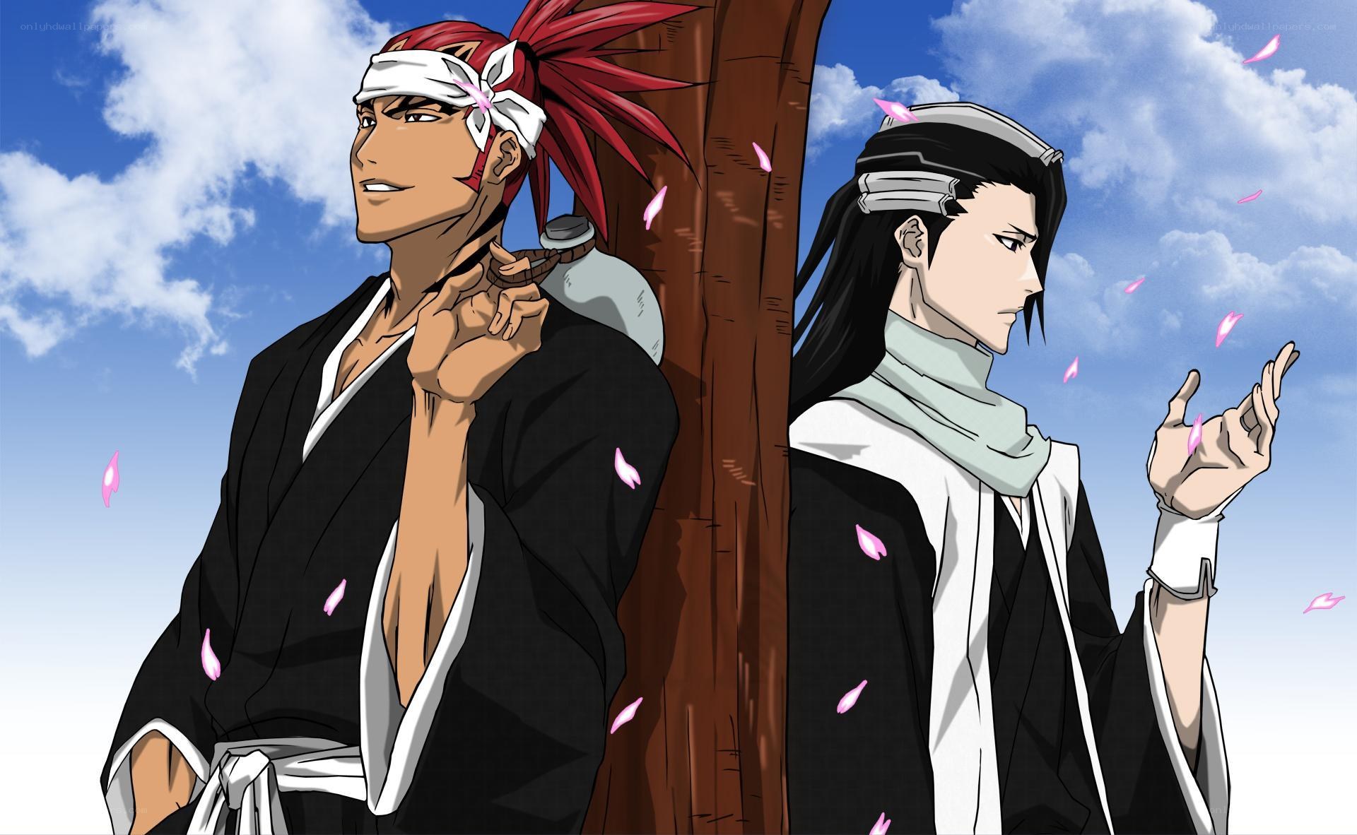 two anime characters under cherry blossoms