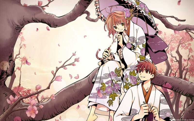 Two Anime Characters under Cherry Blossoms — Pink