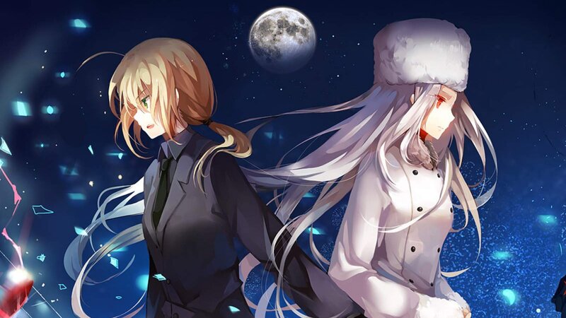 Two anime characters under the moon