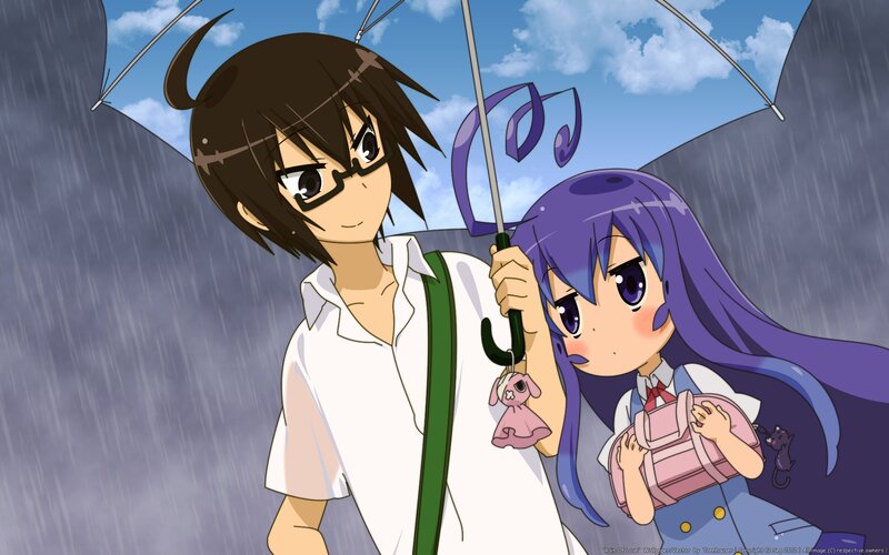 Two Anime Characters under Umbrella — Blue