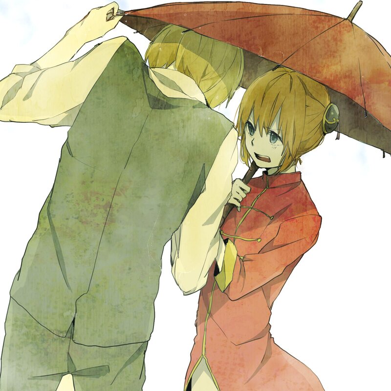 Two Anime Characters under Umbrella — Brown