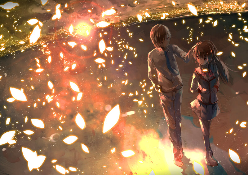 Two Anime Characters Walking — Orange