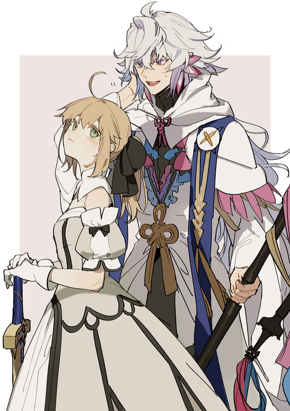 Two Anime Characters — White, Calm, Sword, Staff