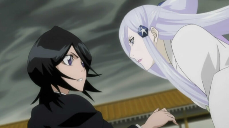 Two Anime Characters — White, Dramatic, Building
