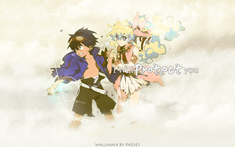 Two Anime Characters — White, Dramatic, Clouds