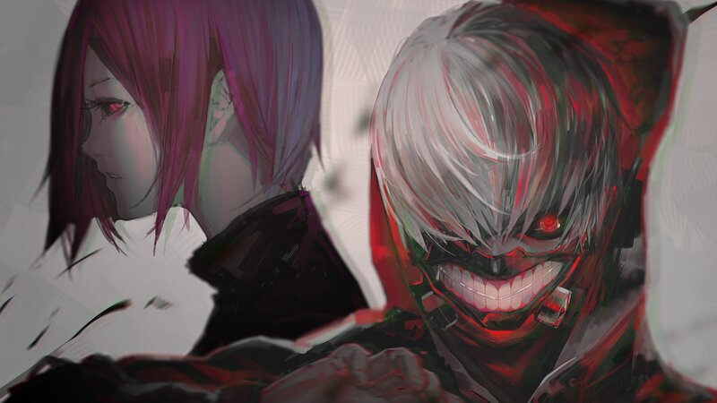 Two Anime Characters — White, Dramatic, Digital Art, Mask