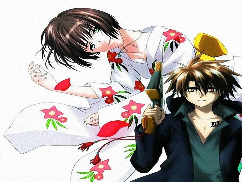 Two Anime Characters — White, Dramatic, Gun, Kimono