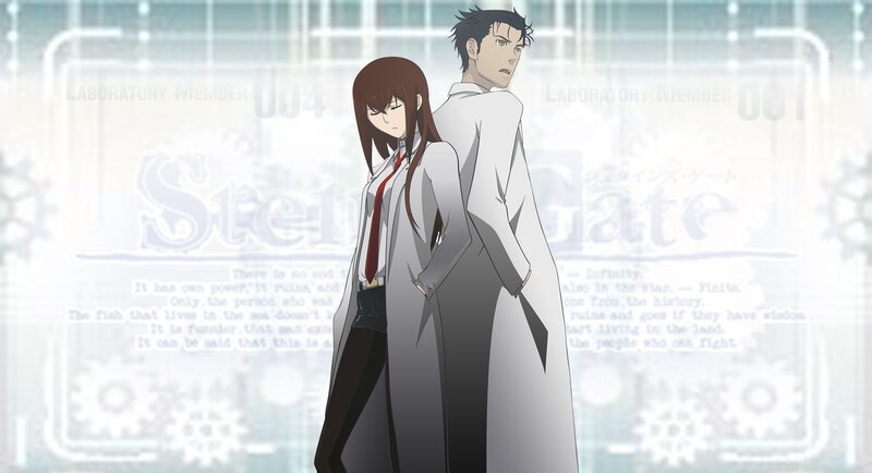 Two Anime Characters — White, Dramatic, Lab Coats, Text Overlay
