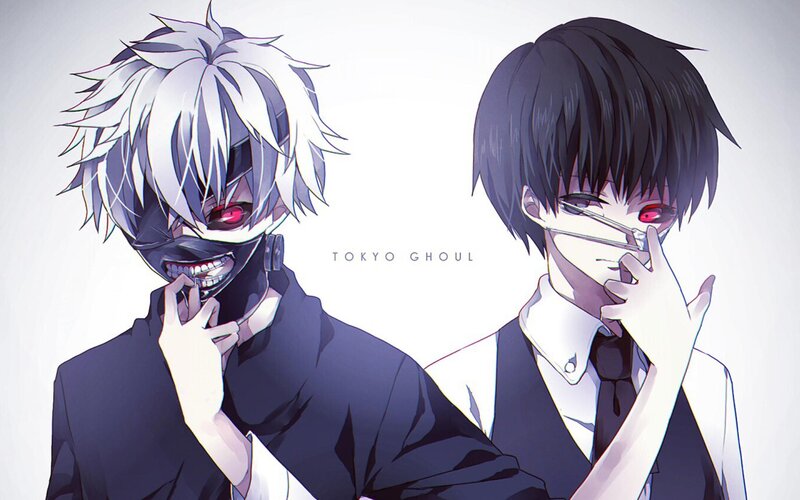 Two Anime Characters — White, Dramatic, Mask, Red Eyes, School Uniform