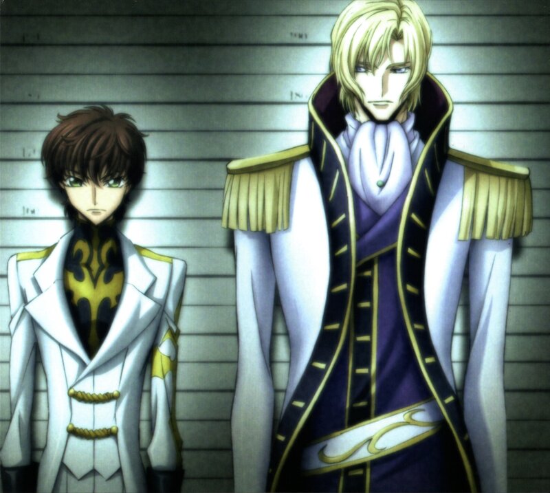 Two Anime Characters — White, Dramatic, Military Uniforms, Wall