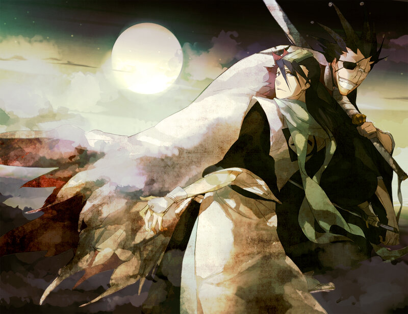 Two Anime Characters — White, Dramatic, Night, Moon, Swords