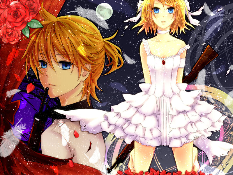 Two Anime Characters — White, Dramatic, Night, Roses