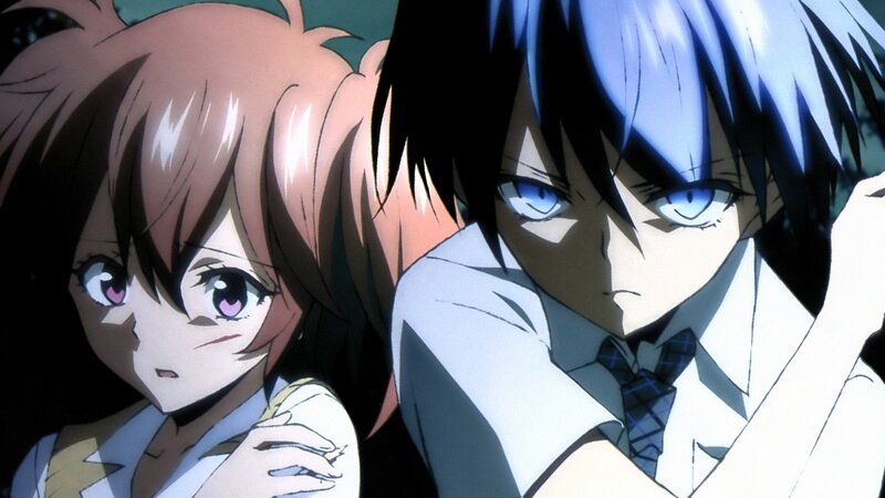 Two Anime Characters — White, Dramatic, School Uniform, Blue Eyes