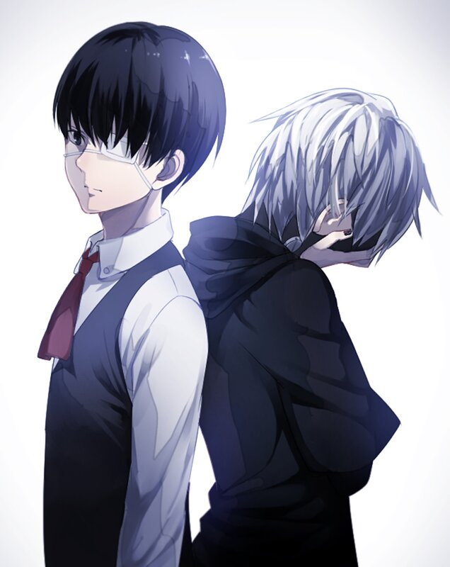 Two Anime Characters — White, Dramatic, School Uniform, Hoodie