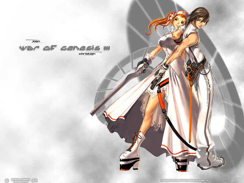 Two Anime Characters — White, Dramatic, Sword, Gun