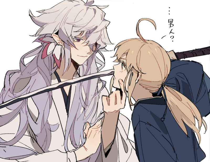 Two Anime Characters — White, Dramatic, Sword, Hair