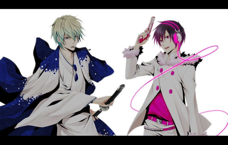 Two Anime Characters — White, Dramatic, Swords, Headphones
