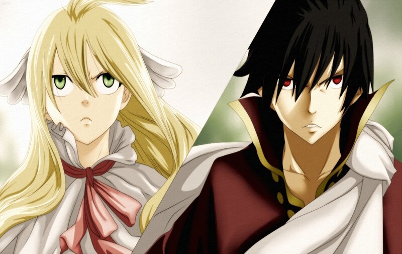 Two Anime Characters — White, Dramatic, Wings, Red Eyes