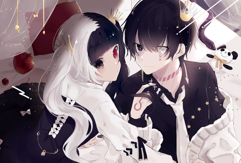 Two Anime Characters — White, Dreamy, Apple