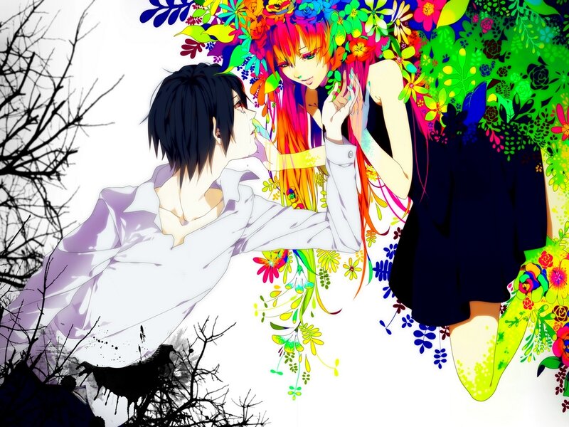 Two Anime Characters — White, Dreamy, Flowers