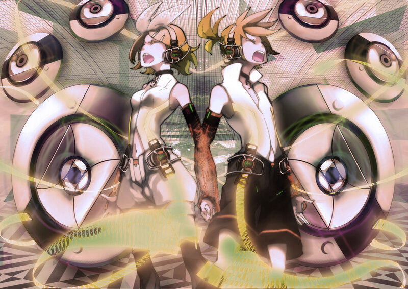 Two Anime Characters — White, Dynamic, Digital Art, Headphones