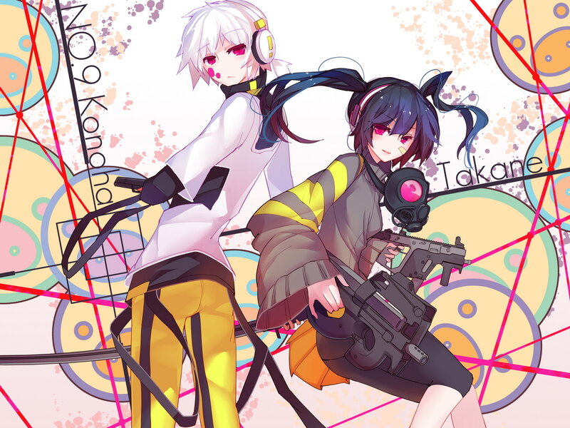 Two Anime Characters — White, Dynamic, Headphones, Weapons