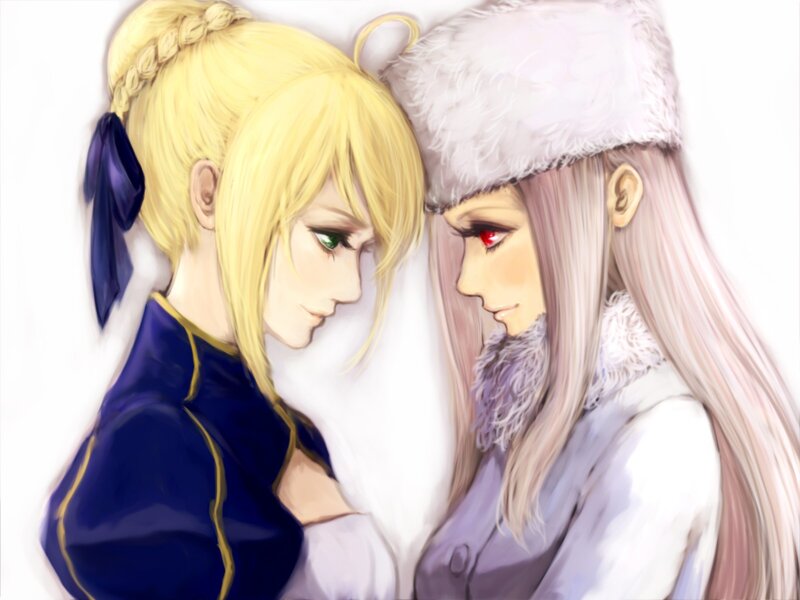 Two Anime Characters — White, Intimate, Digital Art