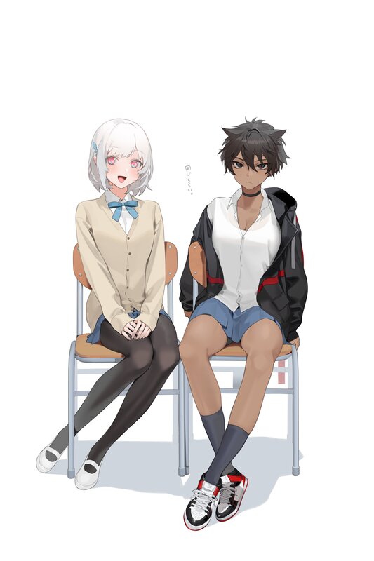Two Anime Characters — White, Neutral, Chairs
