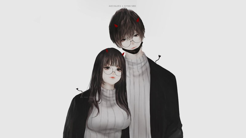 Two Anime Characters — White, Neutral, Digital Art