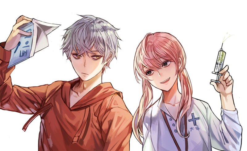 Two Anime Characters — White, Neutral, Syringe