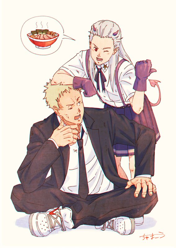 Two Anime Characters — White, Playful, School Uniform