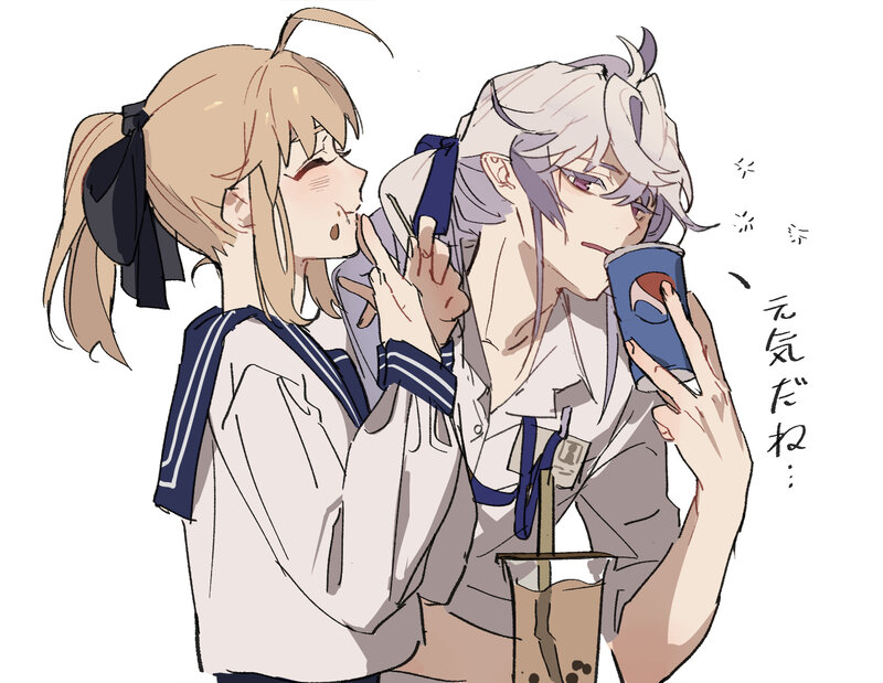Two Anime Characters — White, Playful, School Uniforms