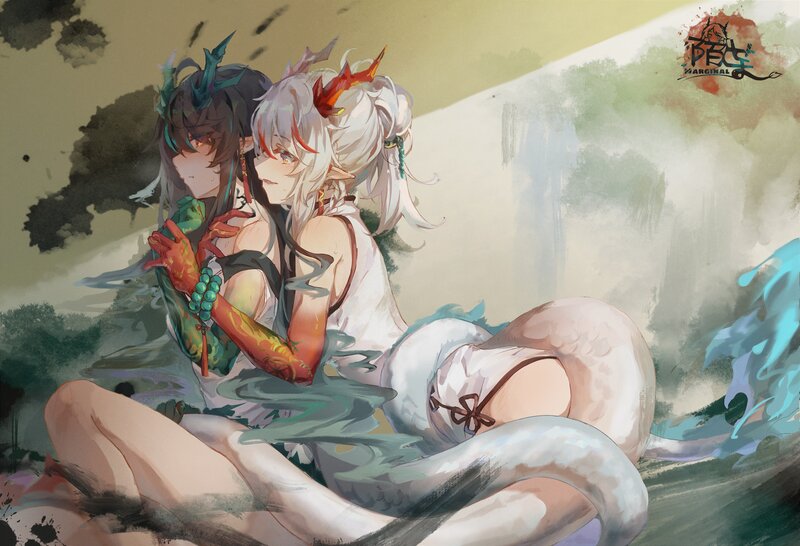 Two Anime Characters — White, Serene, Digital Art, Snakes
