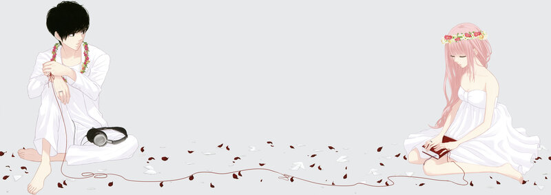 Two Anime Characters — White, Serene, Headphones, Book