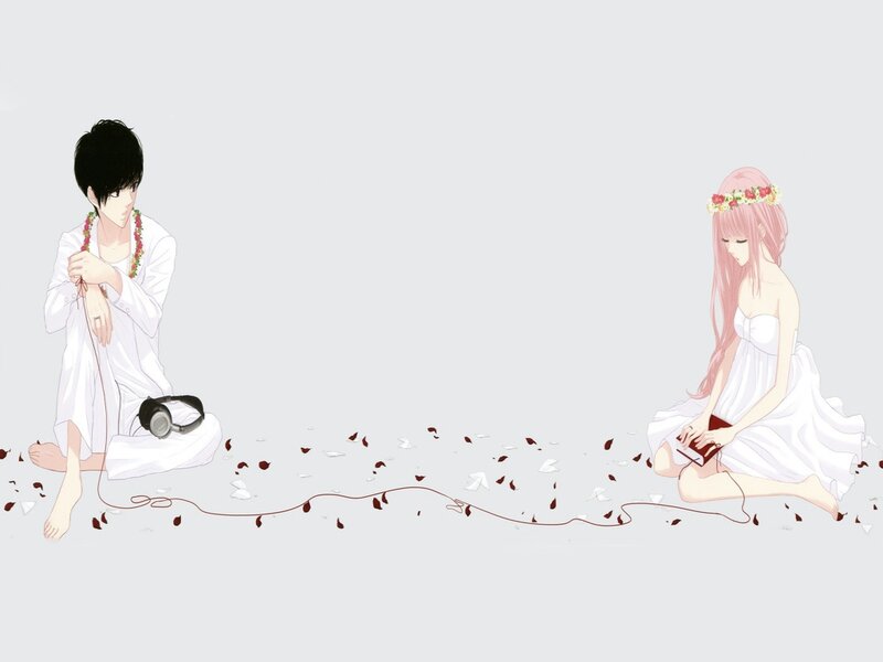 Two Anime Characters — White, Serene, Headphones