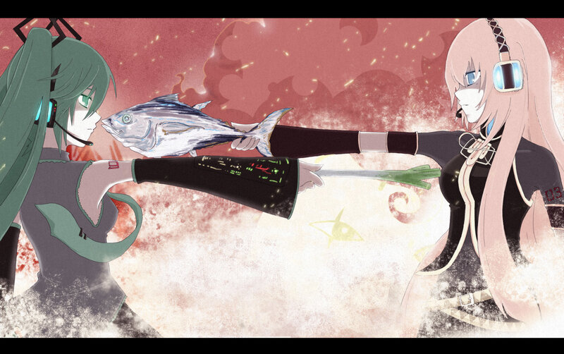 Two anime characters with a fish