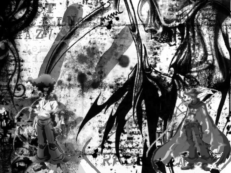 Two Anime Characters with a Large Figure