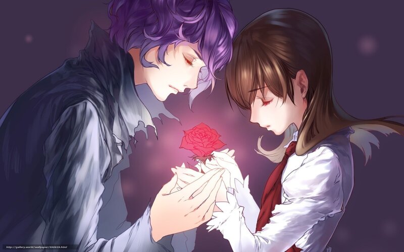 two anime characters with a rose