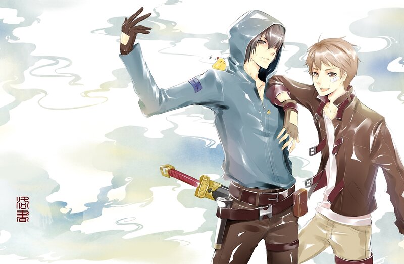 Two anime characters with a sword