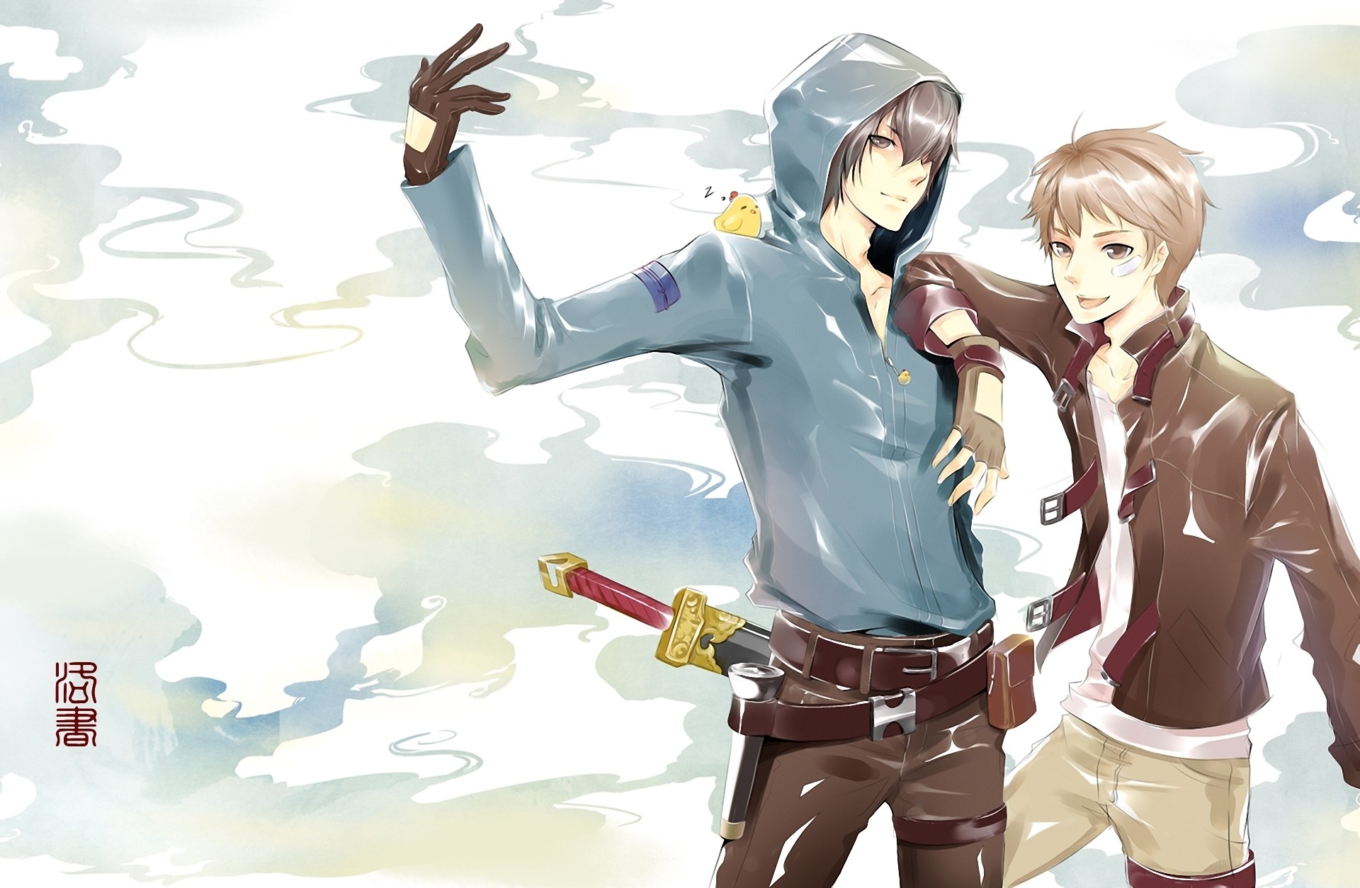 Two anime characters with a sword