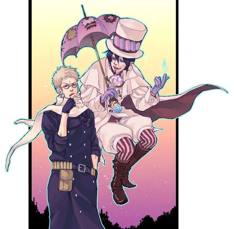 Two anime characters with an umbrella