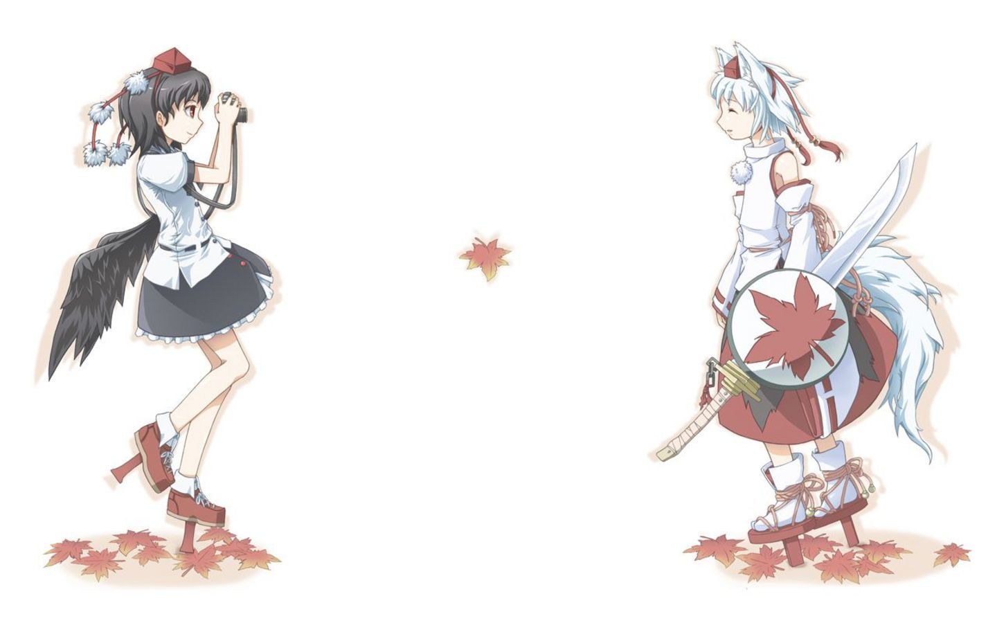 Two anime characters with autumn leaves