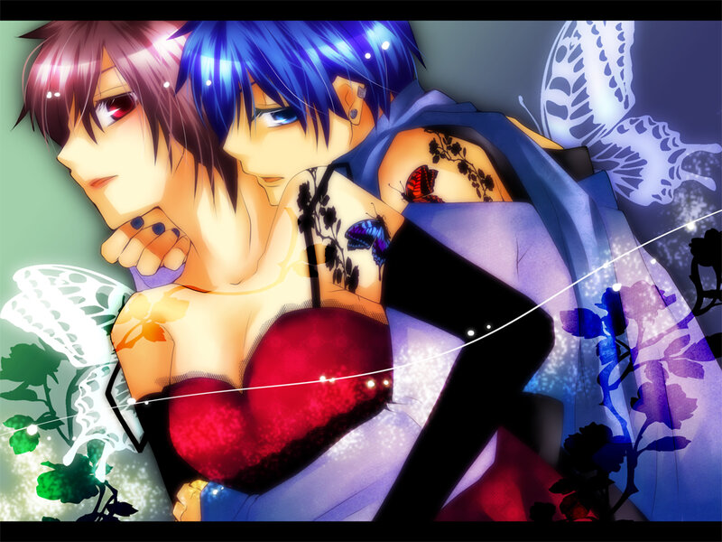 Two anime characters with butterflies